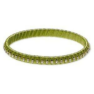 Rich India Lime Green Satin Crystal Fabric Wrapped Brass Bangle Bracelet